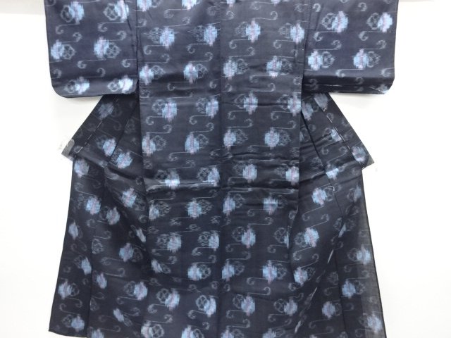 JAPANESE KIMONO / ANTIQUE HITOE KIMONO / BINGOKASURI / ABSTRACT FLOWER ARABESQUE